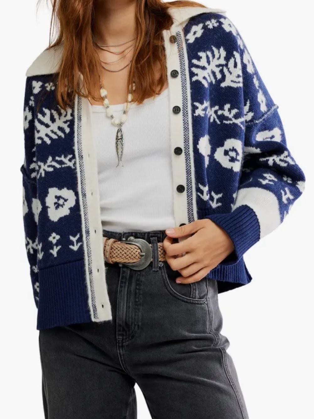 Free People Shelby Floral Jacquard Cardigan
